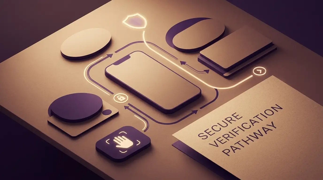Abstract illustration of casino payments, verification and digital banking concepts