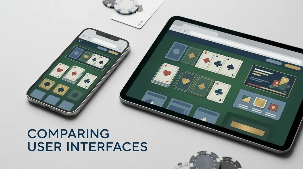 Illustration of a smartphone and tablet displaying a generic mobile casino layout without logos or interface text