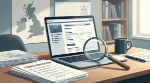 Illustration of a UK reader comparing gambling licence records and trust checks on a laptop